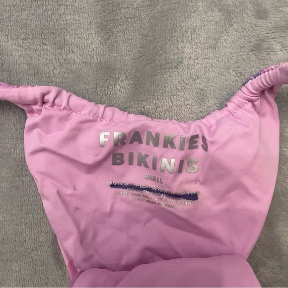 New! Frankie's Bikinis Pink Purple Floral Thin Side Straps Bikini Bottom 3005 - Picture 4 of 8